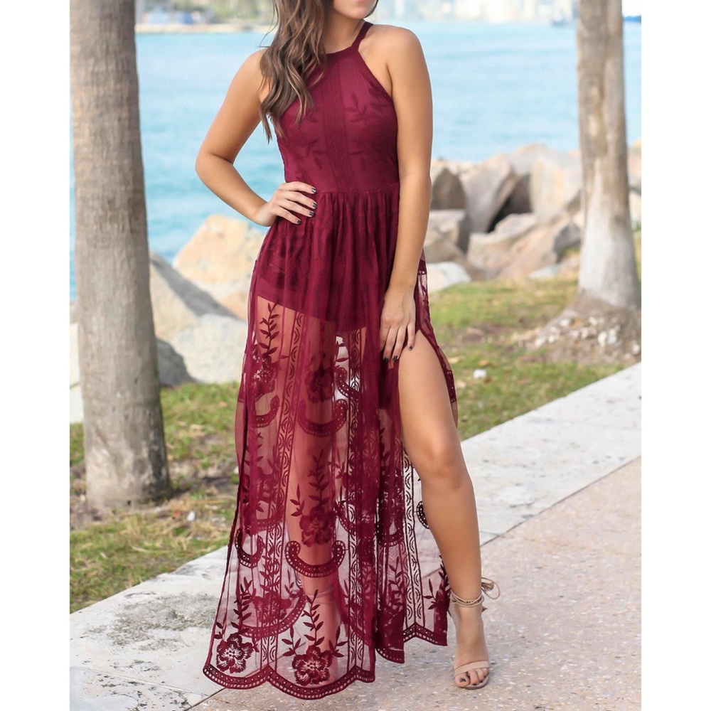 Saved By The Dress Halter Lace Romper Dress